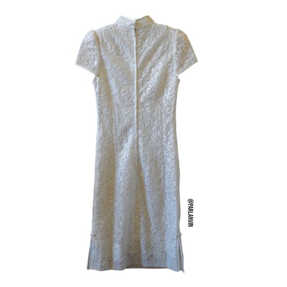 Londee Qipao Embroidered Jacquard Lace Cap Sleeve Collar Dress Ivory Size XS - Picture 2 of 10